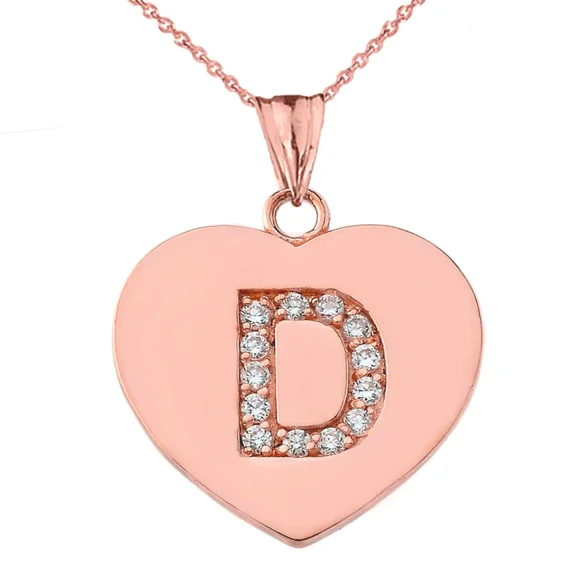 DIAMOND INITIAL "D" HEART PENDANT NECKLACE IN ROSE GOLD