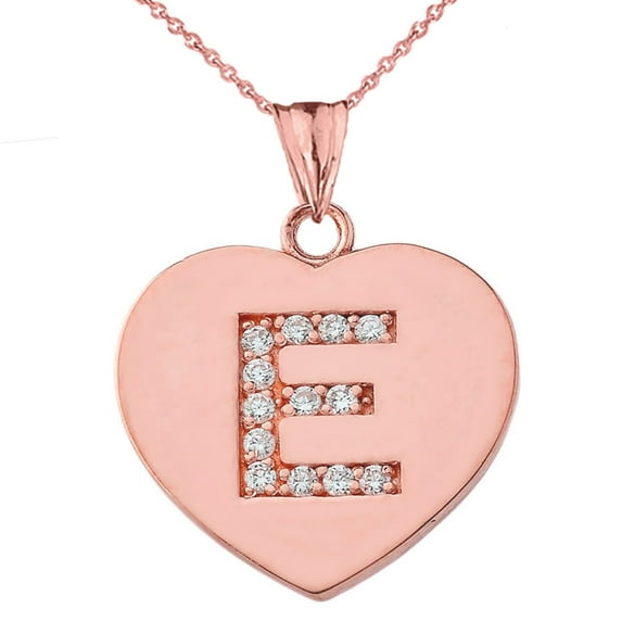 DIAMOND INITIAL "E" HEART PENDANT NECKLACE IN ROSE GOLD : 10K Pendant with 18" chain