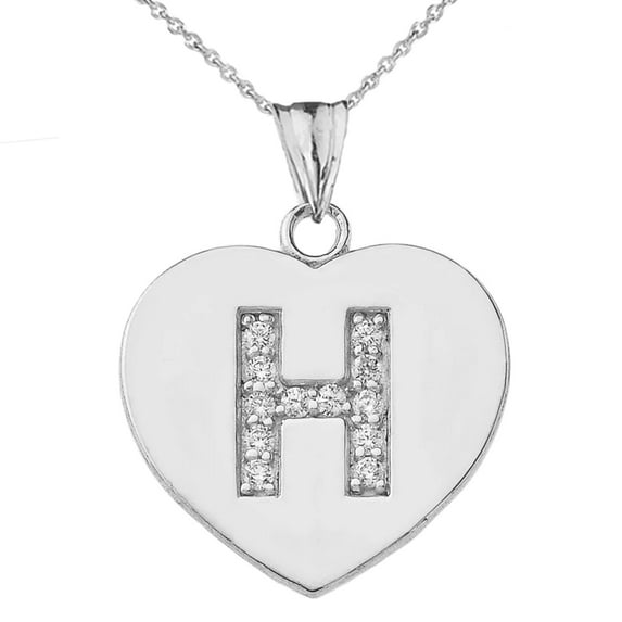 DIAMOND INITIAL "H" HEART PENDANT NECKLACE IN WHITE GOLD : 14K Pendant with 22" chain