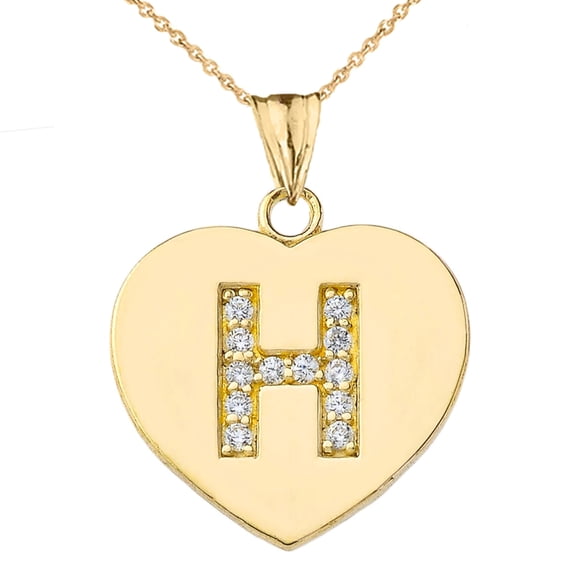 DIAMOND INITIAL "H" HEART PENDANT NECKLACE IN YELLOW GOLD : 14K Pendant with 22" chain