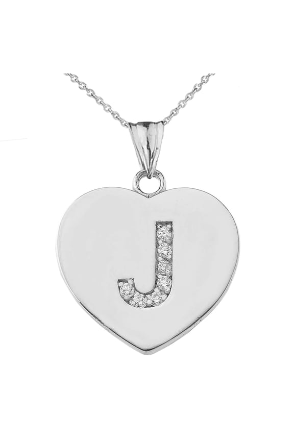 DIAMOND INITIAL "J" HEART PENDANT NECKLACE IN WHITE GOLD :  14K  Pendant with 22" chain