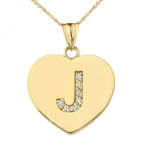DIAMOND INITIAL "J" HEART PENDANT NECKLACE IN YELLOW GOLD : 10K Pendant with 18" chain