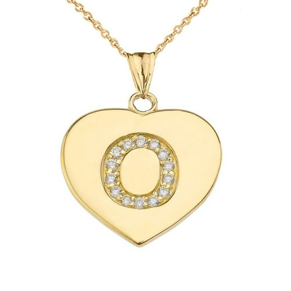 DIAMOND INITIAL "O" HEART PENDANT NECKLACE IN YELLOW GOLD : 14K Pendant with 22" chain