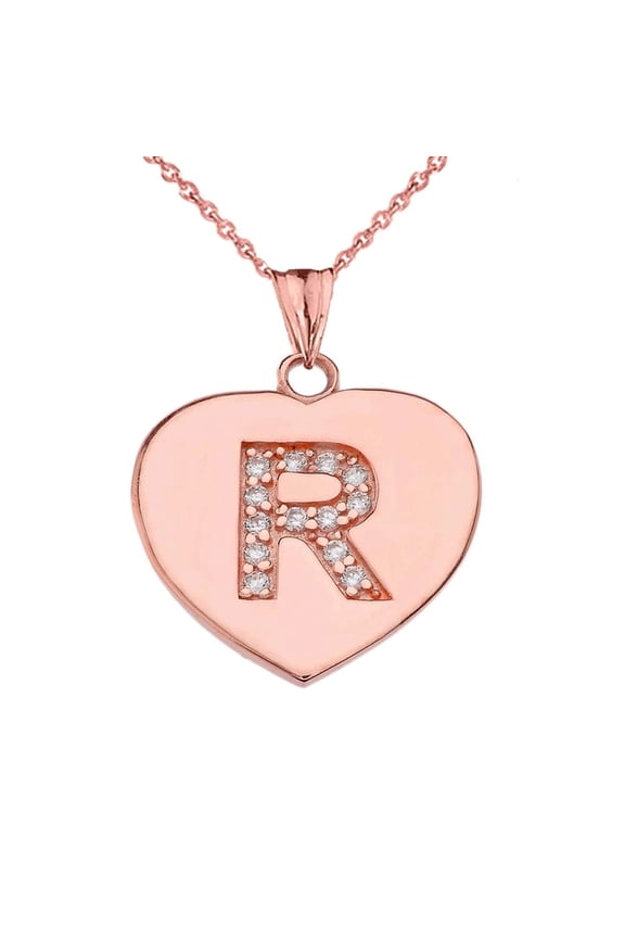 DIAMOND INITIAL "R" HEART PENDANT NECKLACE IN ROSE GOLD :  14K  Pendant with 22" chain