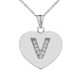 thumbnail image 1 of DIAMOND INITIAL "V" HEART PENDANT NECKLACE IN WHITE GOLD :  10K  Pendant with 18" chain, 1 of 1