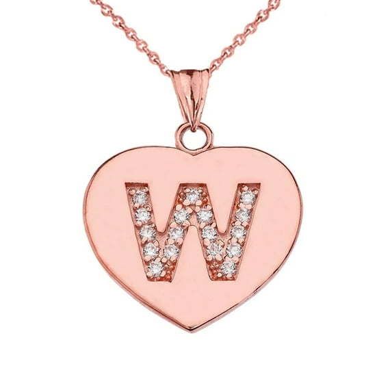 DIAMOND INITIAL "W" HEART PENDANT NECKLACE IN ROSE GOLD : 14K Pendant only