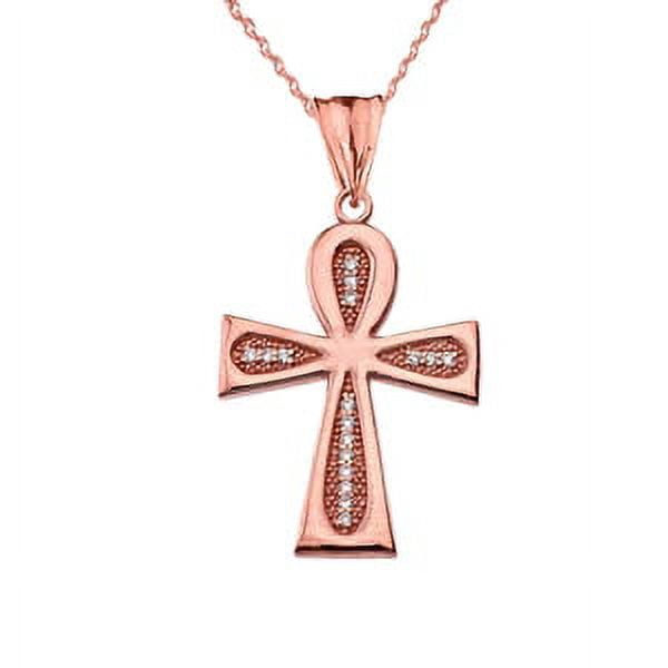 DIAMOND SACRED ANKH CROSS PENDANT NECKLACE IN ROSE GOLD 14K