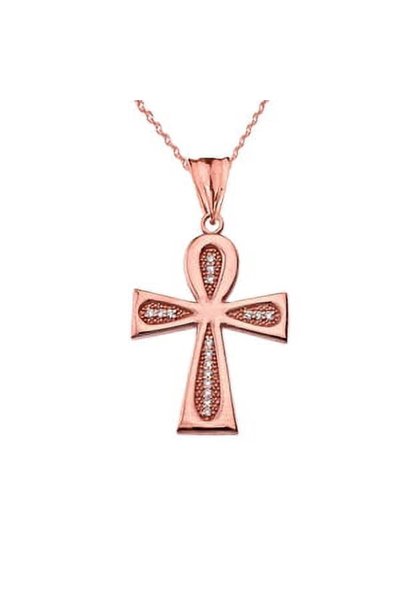 DIAMOND SACRED ANKH CROSS PENDANT NECKLACE IN ROSE GOLD : 14K Pendant with 18" chain