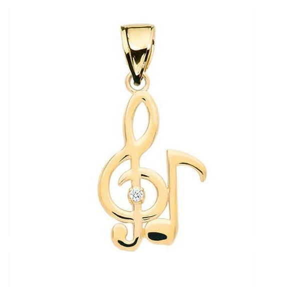 DIAMOND TREBLE CLEF AND EIGHTH NOTE MUSIC YELLOW GOLD PENDANT NECKLACE