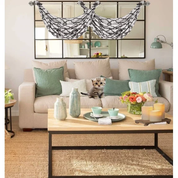 Gorgeous Home Linen Diamond Trellis V23 Faux Silk Waterfall Valance, Silver Grommet 2-Tone Window Curtain (1 Pc, 30" W x 18" L) White/Black
