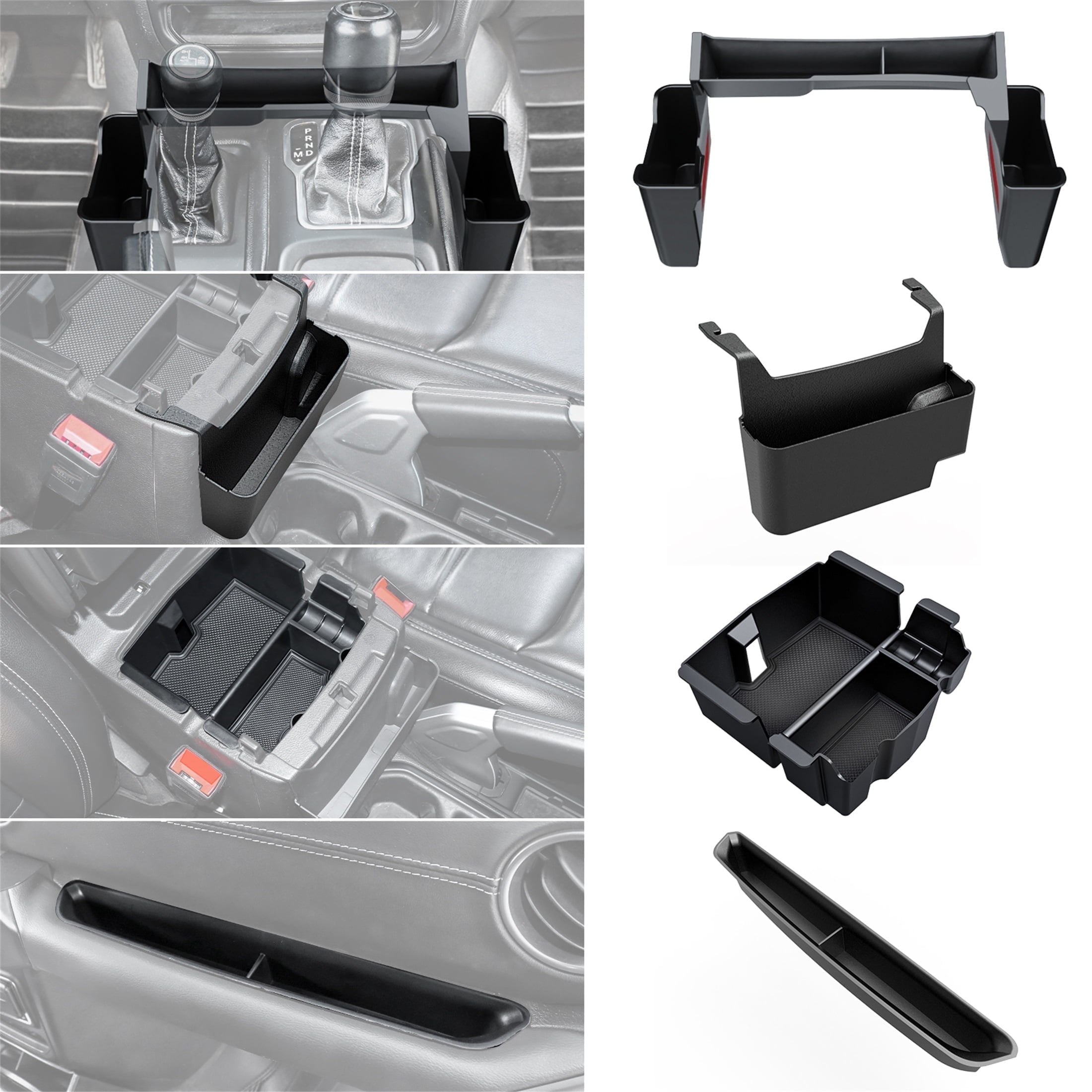 DIAMOOKY 4PCS Center Console Organizer for Jeep Wrangler JL JLU 4xe 2018-2025 & Gladiator JT 2020-2025 Accessories Gear Shift Side Tray Hanging Armrest Storage Box (Not for JK/JKU)