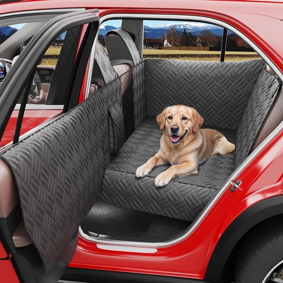 DIAMOOKY Dog Car Seat Cover Protector for Doors,Rear Seats & Front Headrests, Waterproof Heavy Duty Backseat Extender Fits Sedan SUV & Small Truck