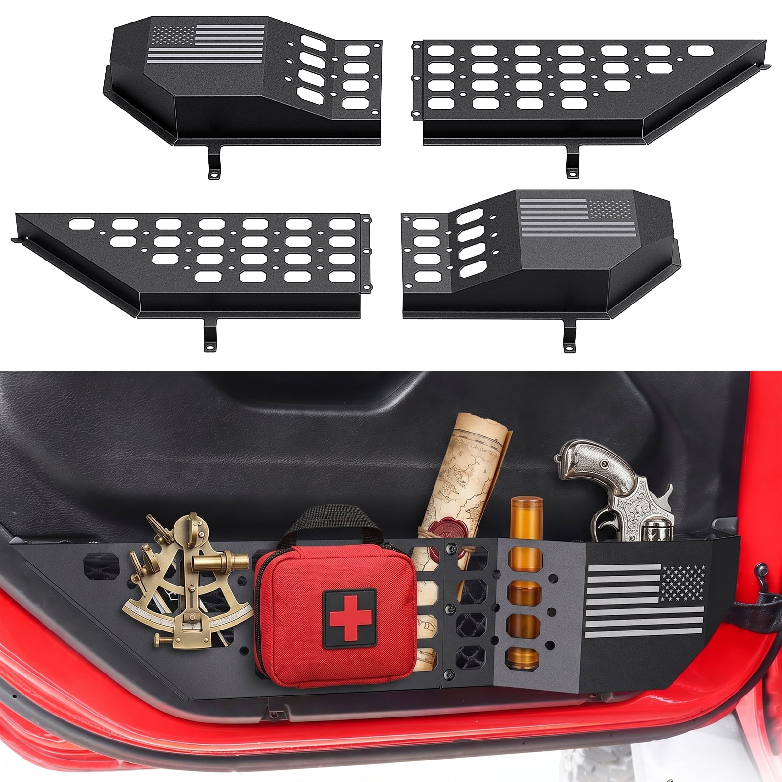 DIAMOOKY Front Door Pocket Storage Box for Jeep Wrangler JL JLU 4XE 2018-2025 & Gladiator JT 2020-2022 2023 2024 2025, 2PCS - Front Door Flag