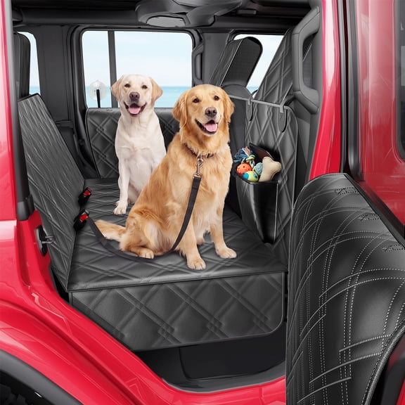 DIAMOOKY Hard Bottom Dog Car Seat Cover for Jeep Wrangler & Gladiator 4-Door, 420 lbs Heavy Duty Backseat Extender with Mesh Window, Waterproof Dog Hammock with Integrated Door Protection