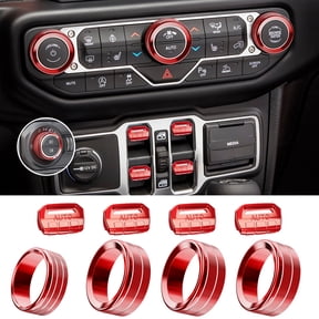 DIAMOOKY Jeep Wrangler & Gladiator Accessories Metal Button Knob Cover, Window Switch Button Cover Volume Radio Air Conditioner Headlight Switch Knob Cover, 8PCS, Red