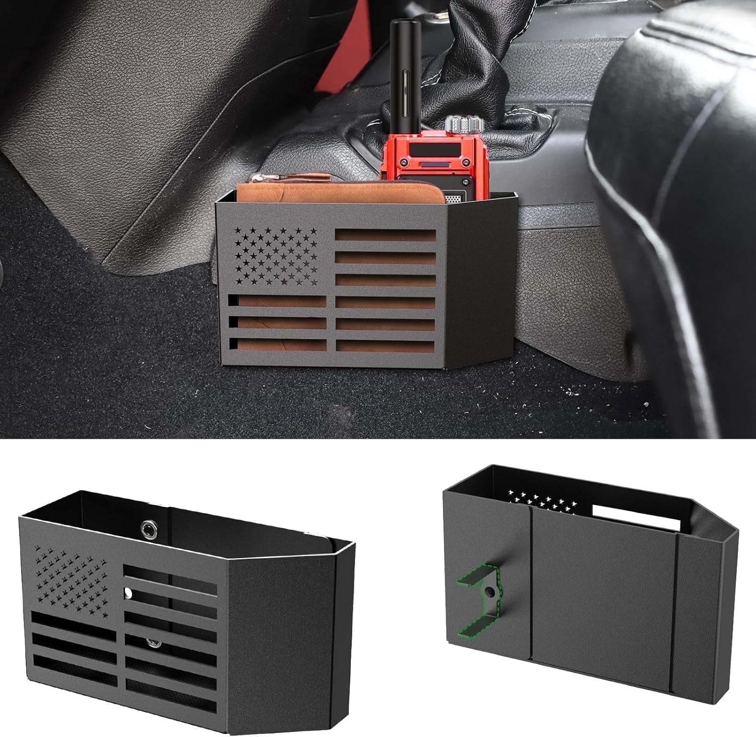 DIAMOOKY Metal Center Console Organizer for Jeep Wrangler Accessories and Jeep Gladiator JL JLU 2025 2024 2023 2022-2018 Rubicon Sahara 4xe, Storage Box Tray, Not for JK/JKU, 2 PCs