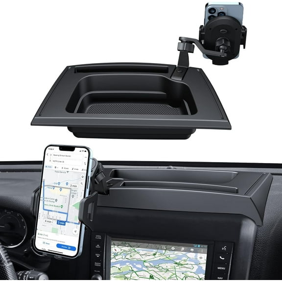 DIAMOOKY Phone Mount for 2011-2017 Jeep Wrangler JK JKU 360°Adjustable Phone Holder Dashboard Tray Storage Box System Kit
