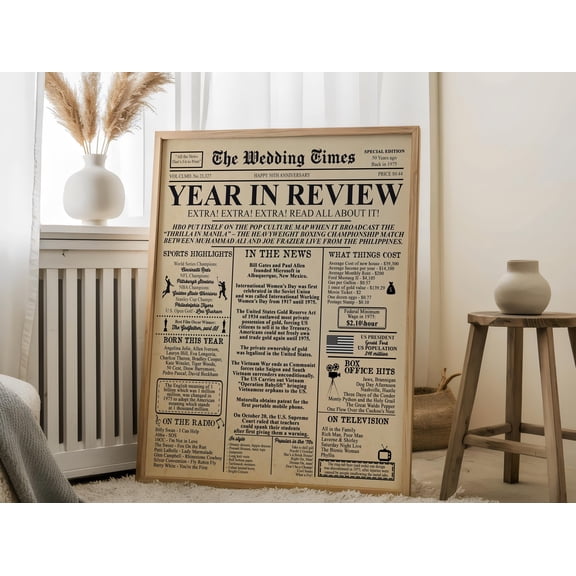 DIANANA 1975 Year in Review 50 Years Ago Back in 1975 Newspaper 50 Anniversary Sign 1975 Anniversary Poster Wedding Gift
