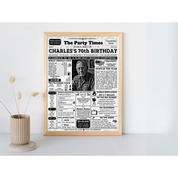 DIANANA 70th Birthday Newspaper Poster,70th Birthday Gift Sign for Him/Her,70th Birthday Sign Gift Ideas Decorations,Gifts for Men,Back in 1955