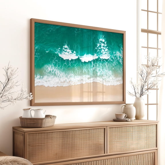 DIANANA Beachy Wave Print, Coastal Horizontal Photography, Aerial Turquoise Ocean Water Digital Poster, Wall Art