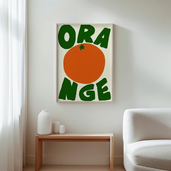DIANANA Bold Orange Fruit Art, Typography Poster, Kitchen Decor, Wall Art, Bright Fruit Print, Modern Kitchen Wall Art, Eco-Friendly Decor