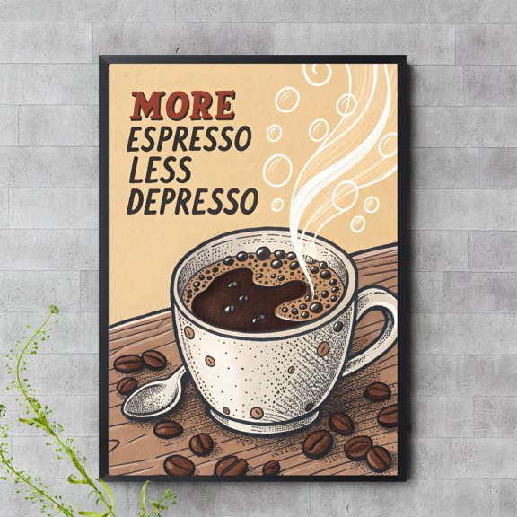 DIANANA Coffee Quote Print – More Espresso Less Depresso – Retro Kitchen Wall Art