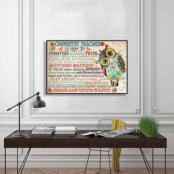 DIANANA Cute Owl Chemistry Teaches Poster Us How to Persevere Make Connections Think Gift Family, Classroom Poster, Wall Art Home, Back To School