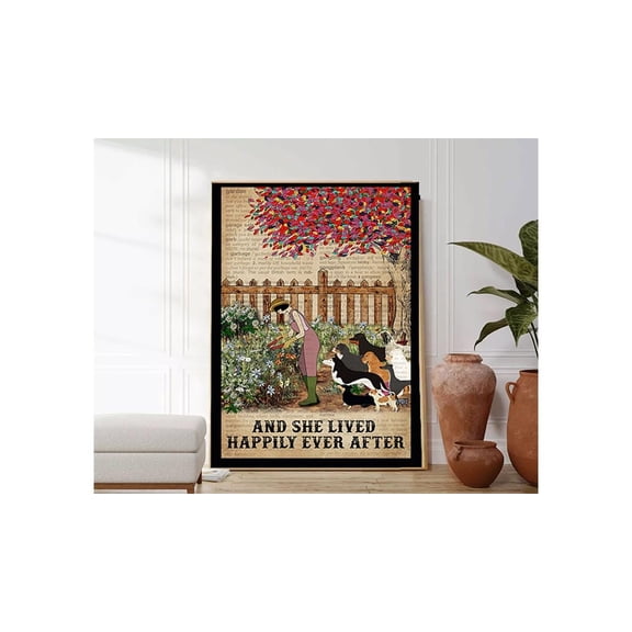 DIANANA Diá´„tionary Lived Happily Gardening Dogs Poster Gift Wall Deá´„or