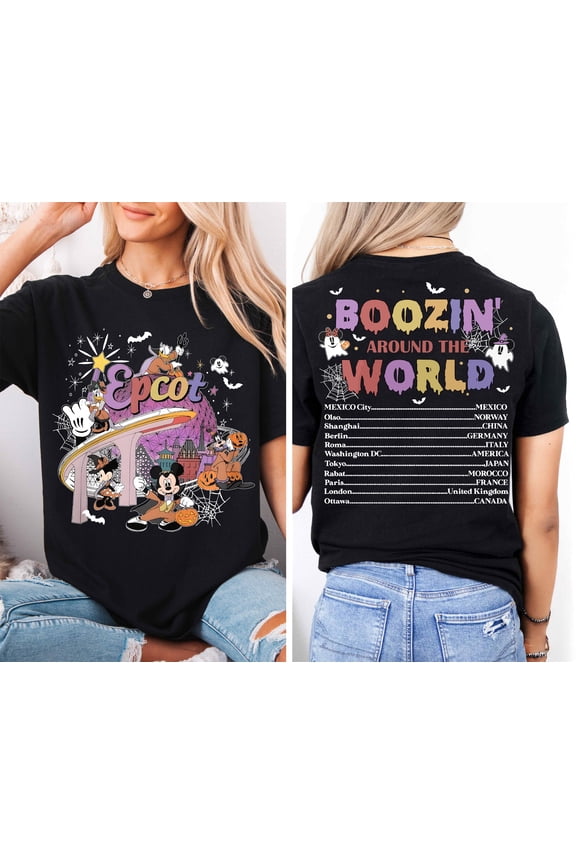 Disneyland Epcot Halloween T-shirt, Mickey Halloween Trip Tee, Boozing Around The World Sweatshirt, Epcot Mickey Vampire Hoodie