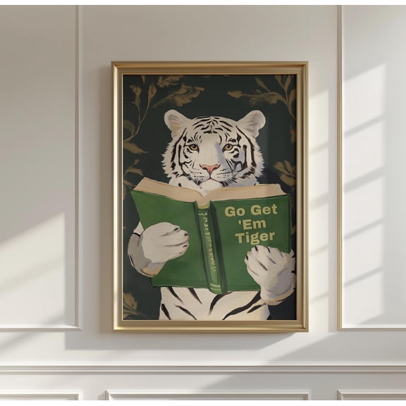 DIANANA Motivational Bengal Tiger Reading Poster: Humorous Bookworm Wall Art for Library, Office, or Study Decor