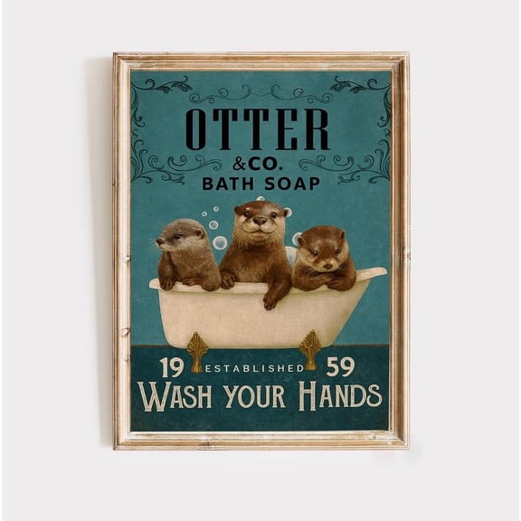 DIANANA Otter Poster Animal Bathroom Poster Otter Gift Otter Art Bathroom Wall Decor Poster black and white Bathroom Print Poster Otter Bath Poster