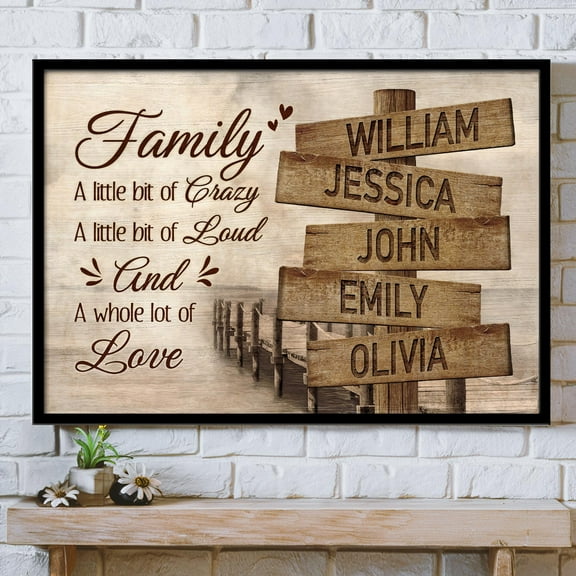 DIANANA Personalized Family A Little Bit Of Crazy Wall Art Christmas Gift, Custom Street Sign Multi-Names Poster, Family Names Road Sign Wall Art