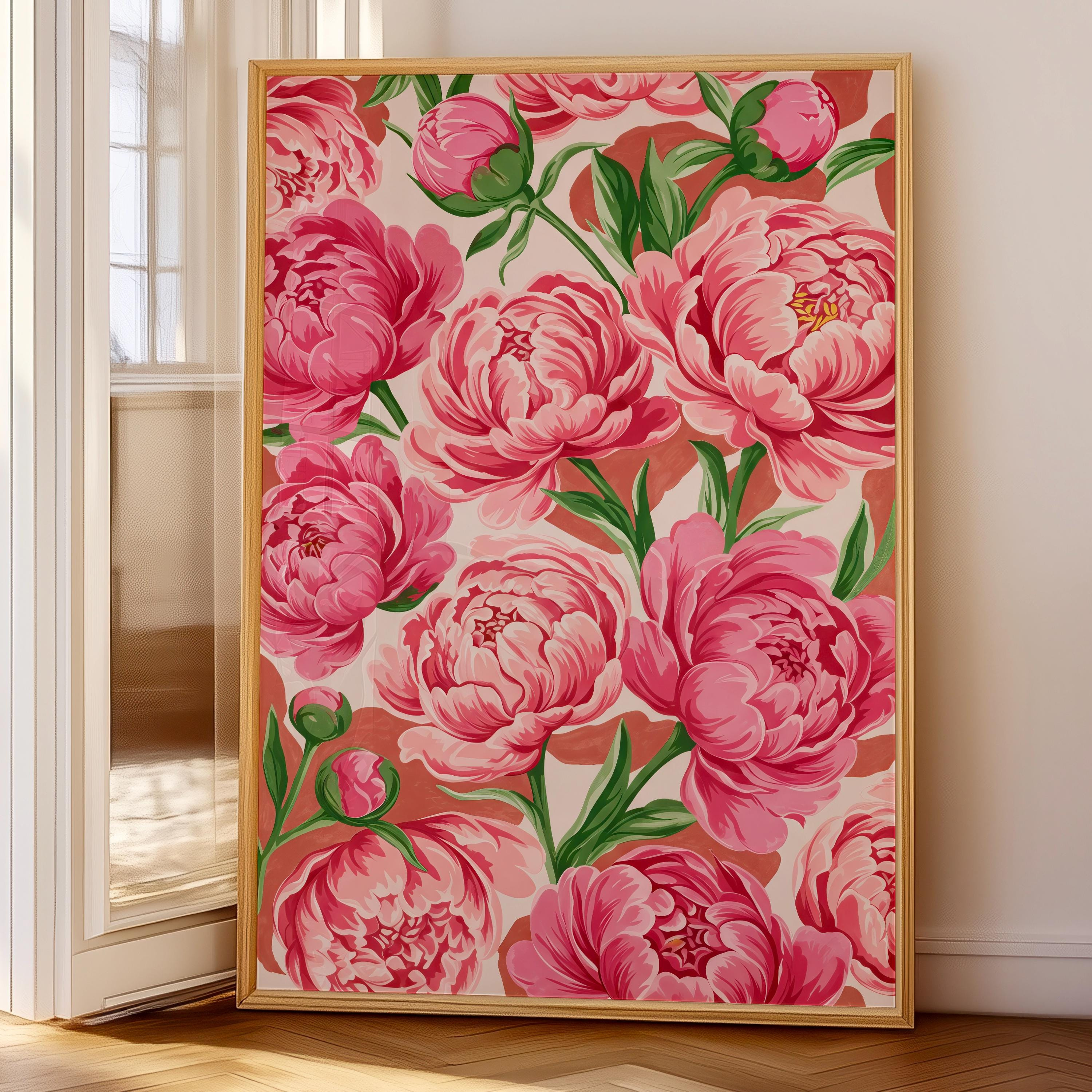 DIANANA Pink Peonies Print, Abstract Peony Wall Art, Modern Summer ...