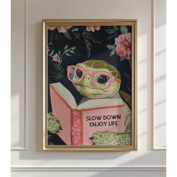 DIANANA Sea Turtle Reading Enjoy Life Art Poster - Literary Animal Wall Decor