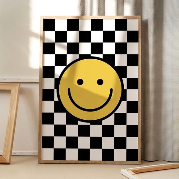 DIANANA Smiley Square Art Poster, Trendy Wall Art, Apartment Aesthetic Decor, Retro Home Decor, Print, Printed Gift