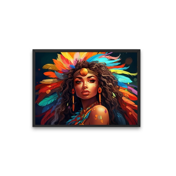 DIANANA Wall Art Poster | Black Female Art Print | Vibrant Afrocentric Queen with a Colorful Twist and Feathered Crown - Aurora