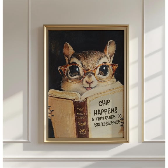 DIANANA Whimsical Chipmunk Reading Book Art Poster - Literary Animal Wall Decor for Cozy Reading Nooks