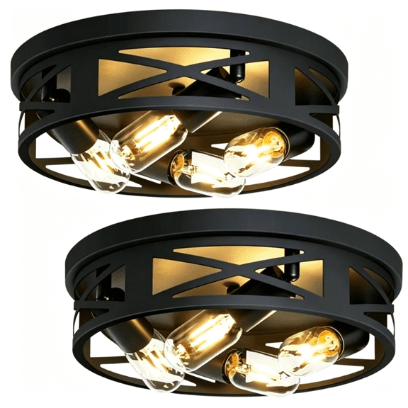 DIANJIE 2 Pack 4 Light Black Metal Flush Mount Ceiling Light Cross Frame for Hallway Kitchen(No light bulb)