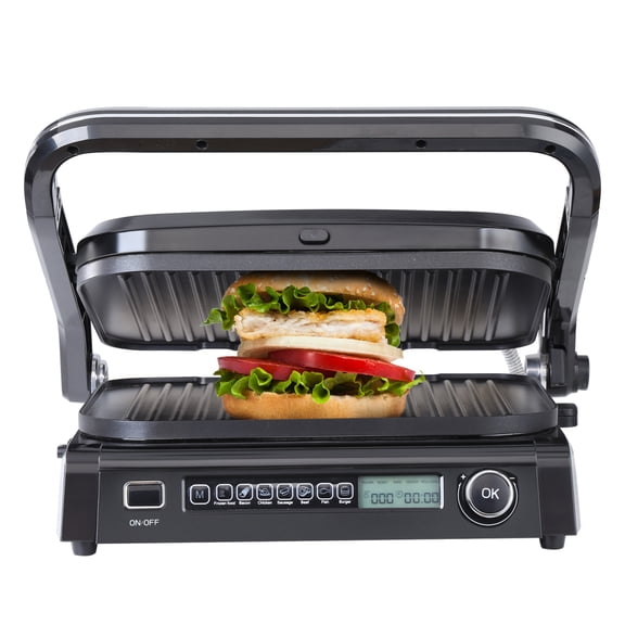 DIANJIE 7-in-1 Electric Griddle 14.4 Inch Countertop Grill with Adjustable Temperature Control for Indoor & Commercial Use