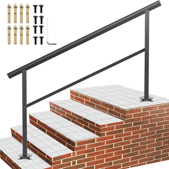 DIANJIE Black Adjustable Aluminum Outdoor Stair Handrail 030    Angle Step Railing Supports 165 LBS for 45 Steps with Complete Mounting Screw Kit