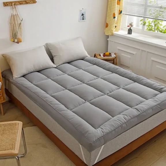 DIANJIE Gray King Size Cotton Mattress Topper Pad Ultra Soft Skin Friendly Warm Cozy Quiet Mattress Cushion Minimalist Style Bedroom Rest Accessory For All Night Relaxed Sleep