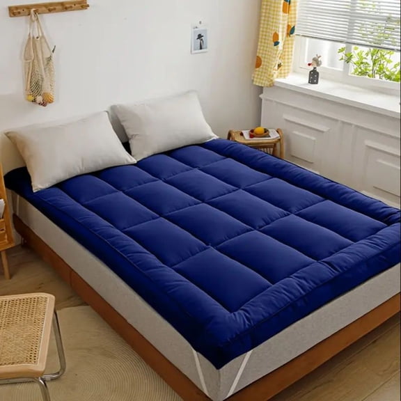 DIANJIE Navy King Size Cotton Mattress Topper Pad Ultra Soft Skin Friendly Warm Cozy Bedding Cushion Minimalist Quiet Sleep Mattress Pad For Bedroom Daily Rest