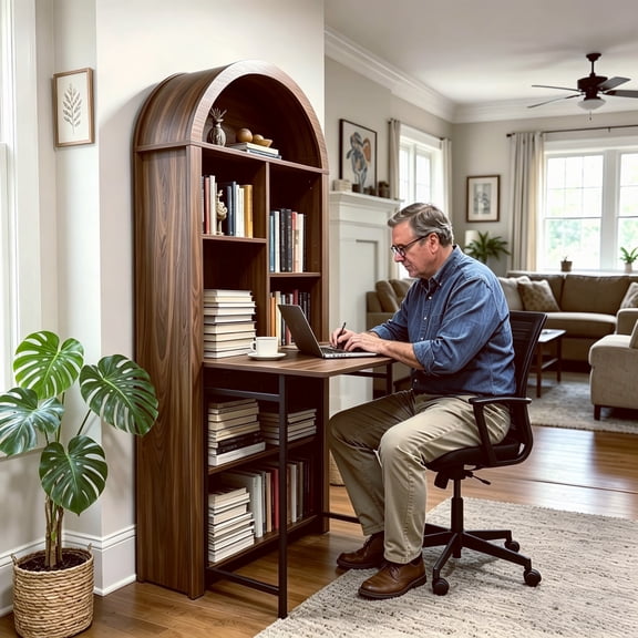 DIANJIE Space-Saving Flip Wall Desk Arched Storage Shelving Unit for Work, Vanity and Display