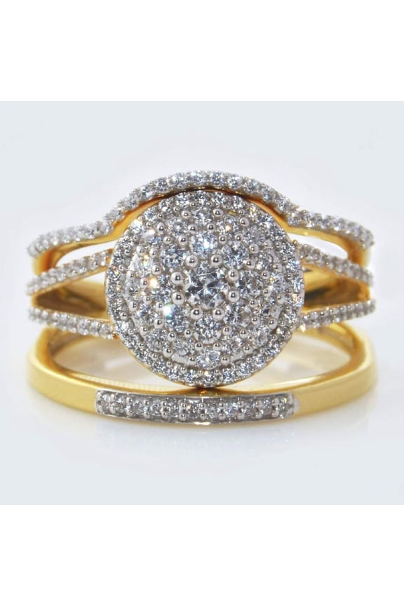 3 Piece Round Cut Cubic Zirconia Women Wedding Bridal Ring Set, Trio Bridal Set, 14K Yellow Gold Finish