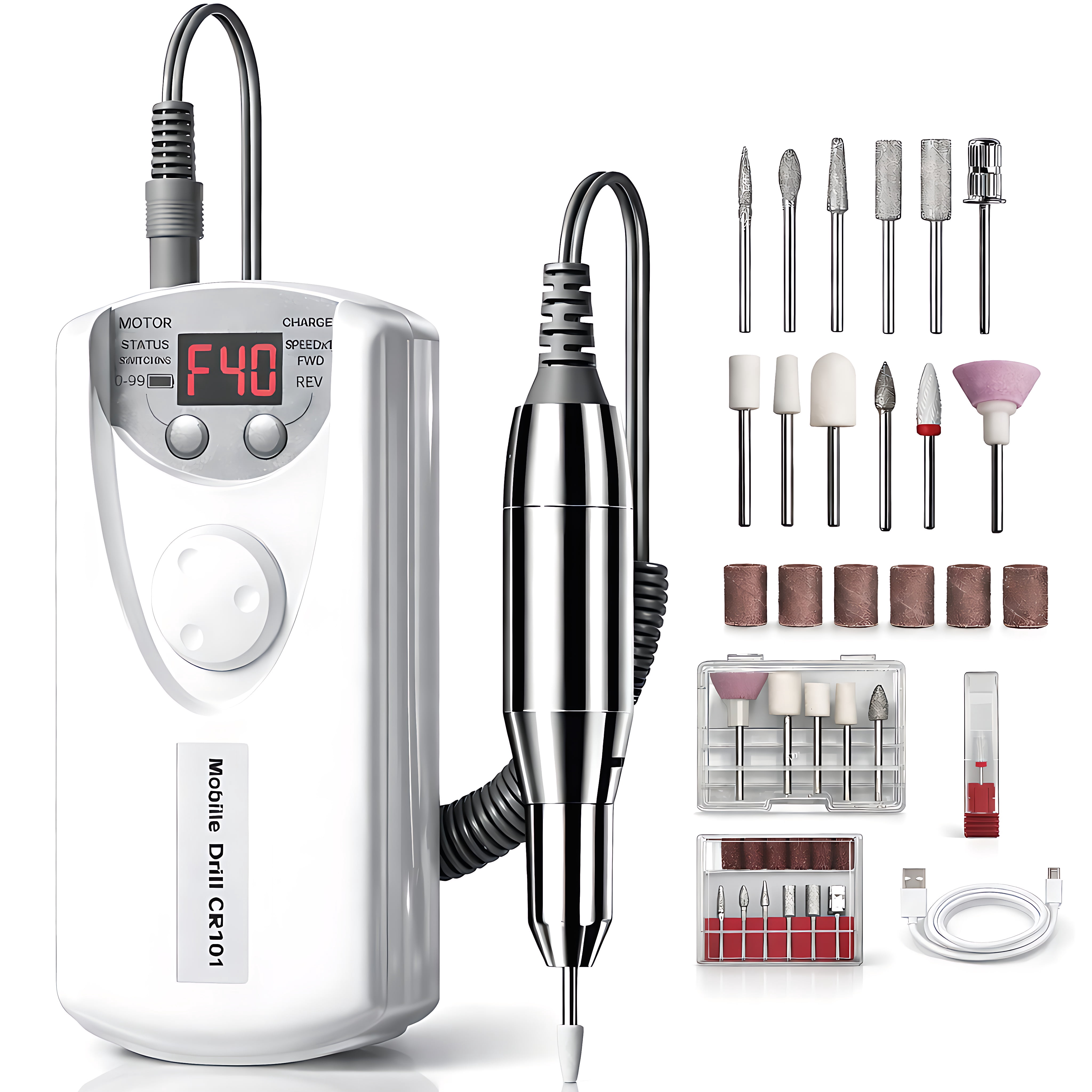 STARBIAO Electric Nail Drill Kit 40000 RPM, Rechargeable Cordless Nail File with LCD Display, Low Heat Low Noise Low Vibration, E-File for Acrylic Gel Nails, Manicure Pedicure for Home Salon