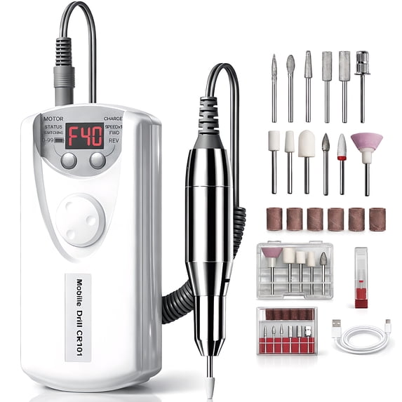 STARBIAO Electric Nail Drill Kit 40000 RPM, Rechargeable Cordless Nail File with LCD Display, Low Heat Low Noise Low Vibration, E-File for Acrylic Gel Nails, Manicure Pedicure for Home Salon