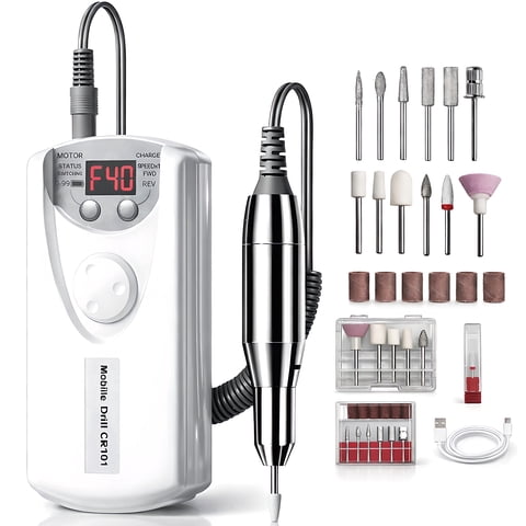 STARBIAO Electric Nail Drill Kit 40000 RPM, Rechargeable Cordless Nail File with LCD Display, Low Heat Low Noise Low Vibration, E-File for Acrylic Gel Nails, Manicure Pedicure for Home Salon