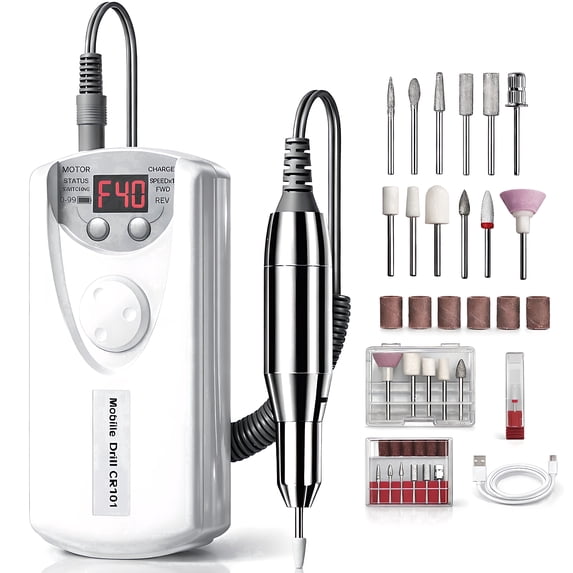STARBIAO Electric Nail Drill Kit 40000 RPM, Rechargeable Cordless Nail File with LCD Display, Low Heat Low Noise Low Vibration, E-File for Acrylic Gel Nails, Manicure Pedicure for Home Salon