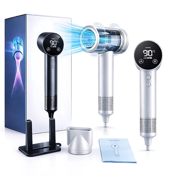 DIAYUBU High Speed Ionic Hair Dryer, 120,000 RPM Brushless Motor, LED Display, Negative Ion, 4 Heat/3 Speed, Magnetic Nozzle, White
