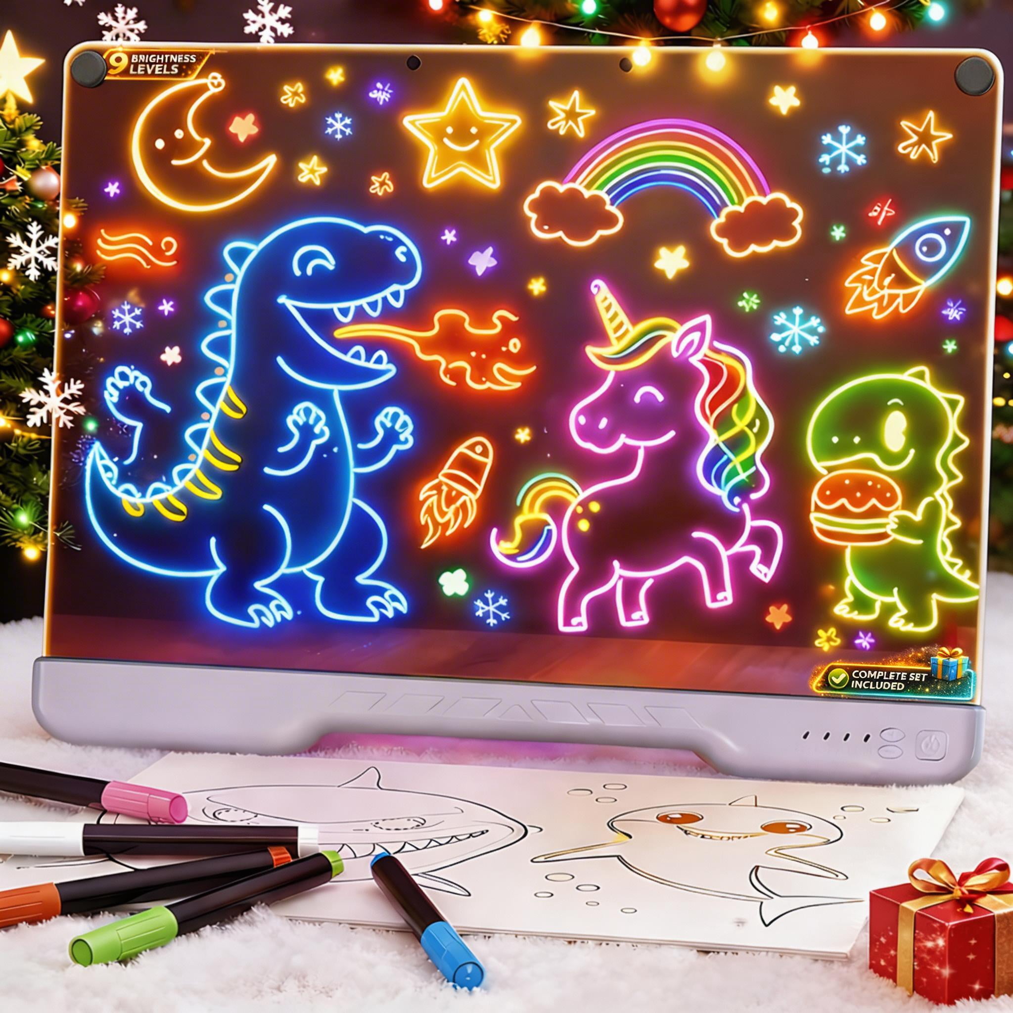 STARBIAO 16" LED Light-Up Drawing Board with 9 Adjustable Brightness Levels, Rechargeable Acrylic Message Board for Kids, 10 Color Modes, Complete Set, Gift